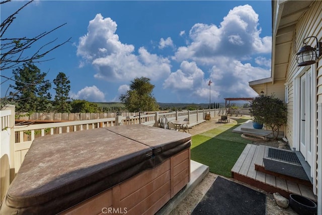 12521 Mcferon Rd, Poway, CA 92064 - wooden deck featuring a hot tub and a fenced backyard