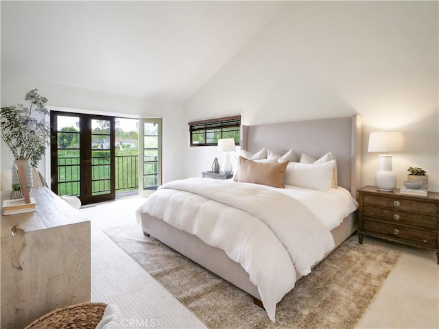 4300 Via Alondra, Palos Verdes Estates, CA 90274 - bedroom featuring high vaulted ceiling, access to exterior, and light carpet