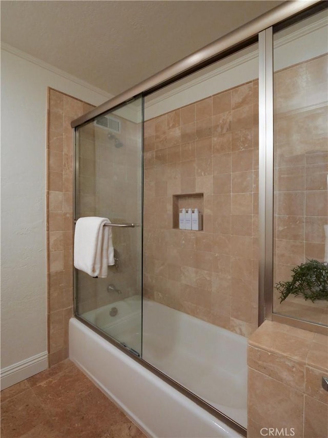 4300 Via Alondra, Palos Verdes Estates, CA 90274 - bathroom with combined bath / shower with glass door, ornamental molding, and baseboards