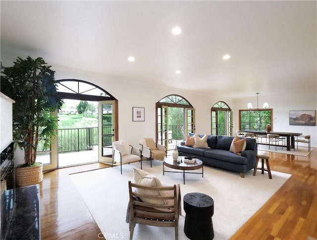 4300 Via Alondra, Palos Verdes Estates, CA 90274 - living area featuring recessed lighting, a chandelier, and wood finished floors