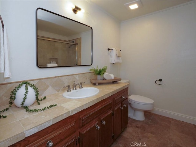 4300 Via Alondra, Palos Verdes Estates, CA 90274 - full bathroom featuring vanity, toilet, a shower, baseboards, and ornamental molding