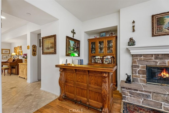 18 Corte Sevilla, San Clemente, CA 92673 - indoor dry bar featuring a fireplace and baseboards
