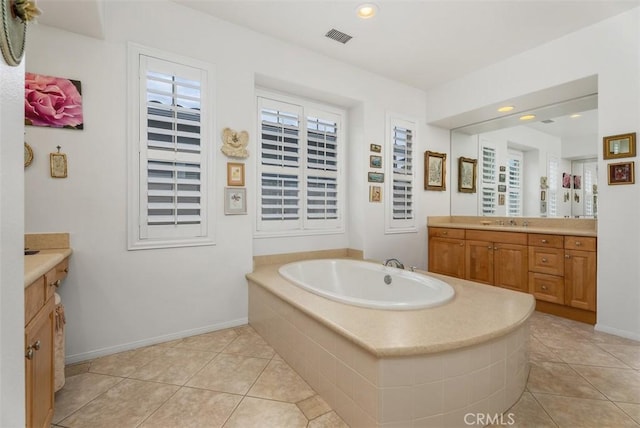 18 Corte Sevilla, San Clemente, CA 92673 - full bath with vanity, a bath, tile patterned flooring, baseboards, and recessed lighting