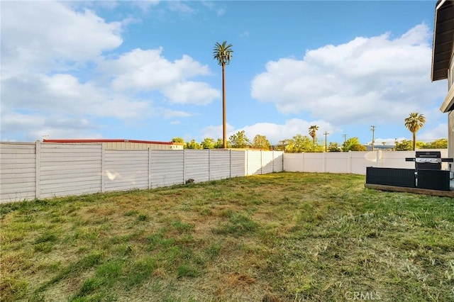 view of yard with a fenced backyard