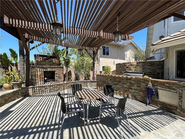 21062 Quail Run Dr, Diamond Bar, CA 91789 - view of patio featuring exterior fireplace, exterior kitchen, and a pergola
