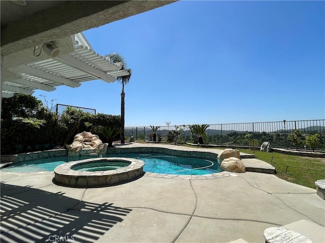 21062 Quail Run Dr, Diamond Bar, CA 91789 - view of swimming pool with a fenced backyard, a pergola, a patio area, and a pool with connected hot tub