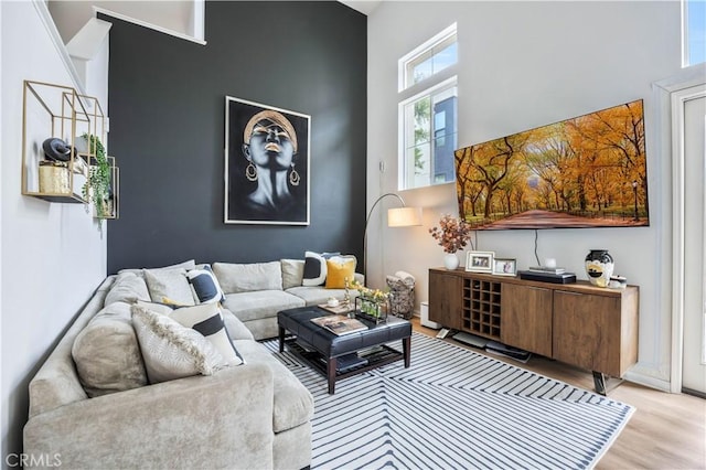 372 W Linden Dr, Orange, CA 92865 - living area featuring a high ceiling and wood finished floors