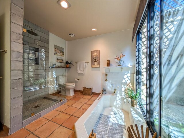 48143 Calle Seranas Ln, Quinta, CA 92253 - full bathroom featuring tile patterned floors, a tile shower, toilet, and visible vents