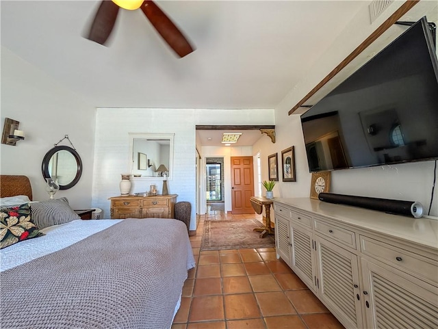 48143 Calle Seranas Ln, Quinta, CA 92253 - tiled bedroom featuring a ceiling fan and visible vents