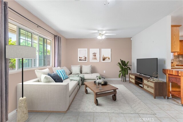 26481 Jamestown Dr, Menifee, CA 92586 - living area featuring a ceiling fan and light tile patterned flooring