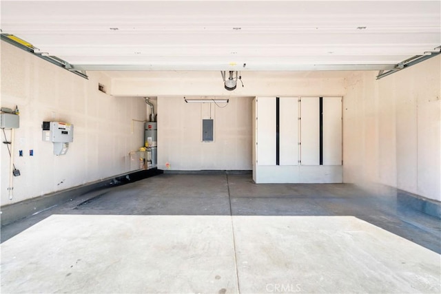 garage with secured water heater and electric panel
