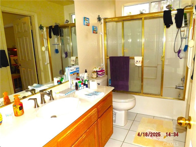 848 Oakmont, Lake Arrowhead, CA 92352 - full bath with tile patterned floors, vanity, and enclosed tub / shower combo