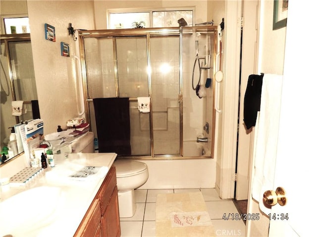 848 Oakmont, Lake Arrowhead, CA 92352 - full bath featuring vanity, tile patterned flooring, and shower / bath combination with glass door