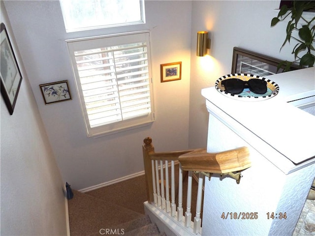 848 Oakmont, Lake Arrowhead, CA 92352 - staircase with healthy amount of natural light and carpet floors