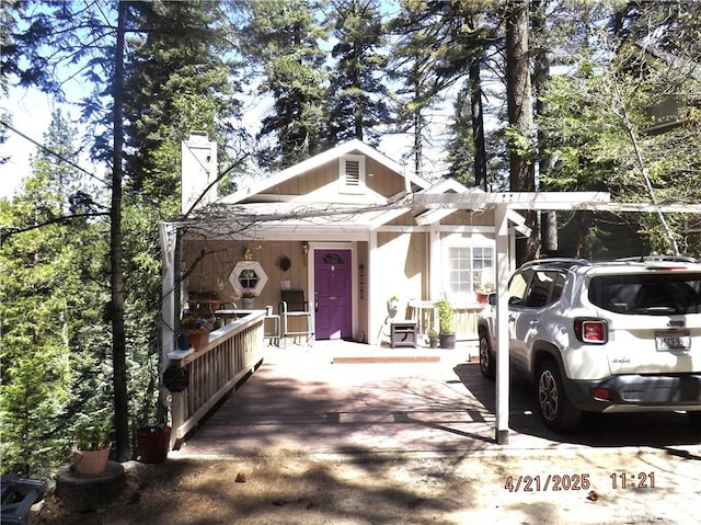 848 Oakmont, Lake Arrowhead, CA 92352 - view of home's exterior featuring a porch and a chimney