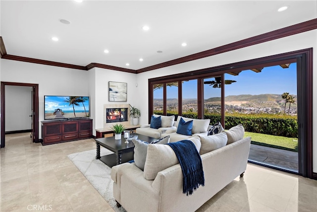 6 Riverstone, Laguna Niguel, CA 92677 - living room with recessed lighting and ornamental molding
