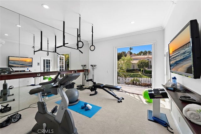 6 Riverstone, Laguna Niguel, CA 92677 - workout room featuring recessed lighting, crown molding, and plenty of natural light