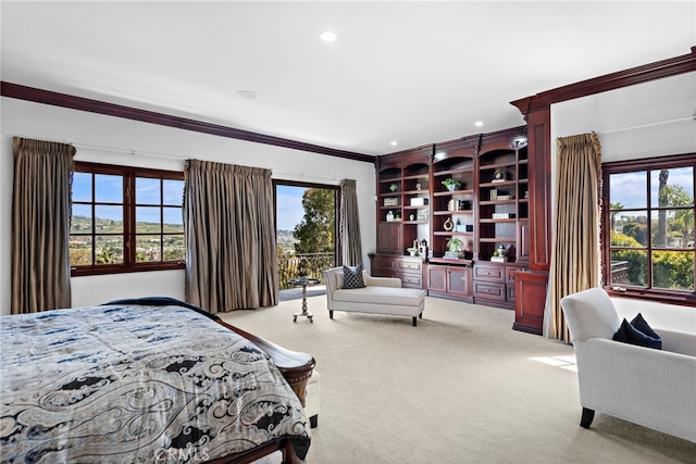 6 Riverstone, Laguna Niguel, CA 92677 - bedroom featuring recessed lighting, crown molding, and light carpet