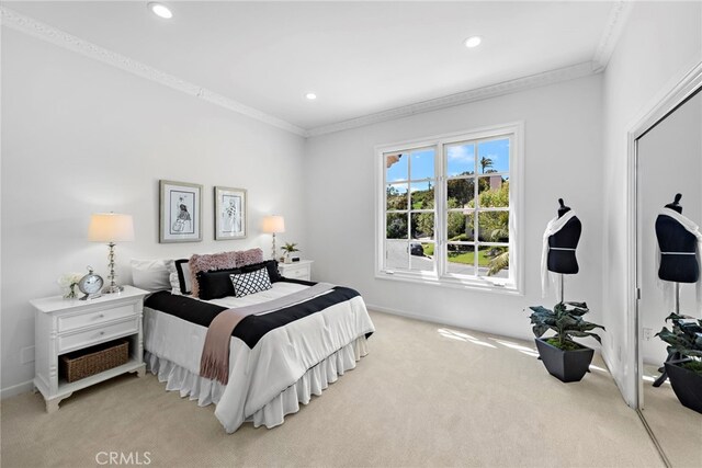 6 Riverstone, Laguna Niguel, CA 92677 - bedroom featuring recessed lighting, crown molding, baseboards, and light carpet