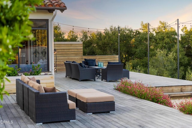 1270 Dove Meadow Rd, Solvang, CA 93463 - wooden terrace featuring an outdoor living space