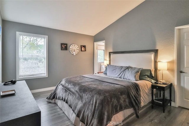 415 Jeremiah Dr Unit B, Simi Valley, CA 93065 - bedroom featuring dark wood-style floors, lofted ceiling, and baseboards