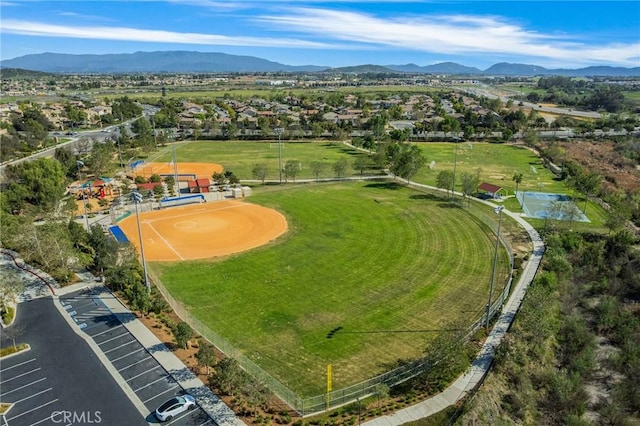 aerial view featuring a residential view and a mountain view