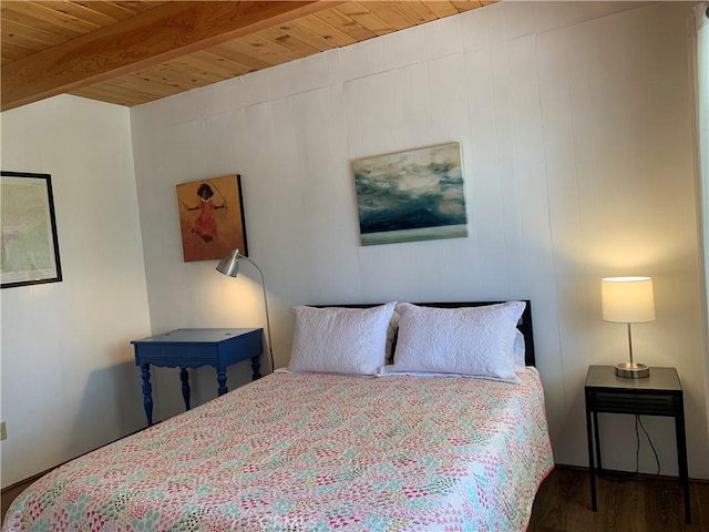 33010 Juniper Ln, Green Valley Lake, CA 92341 - bedroom with wood ceiling, wood finished floors, and beam ceiling