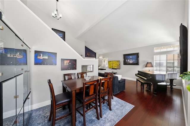 1441 San Almada Rd, Corona, CA 92882 - dining room featuring baseboards, wood finished floors, a chandelier, and vaulted ceiling