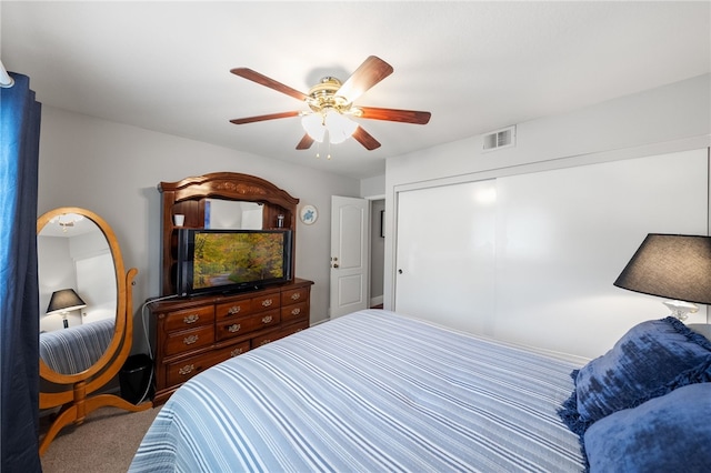 1441 San Almada Rd, Corona, CA 92882 - carpeted bedroom featuring visible vents, ceiling fan, and a closet