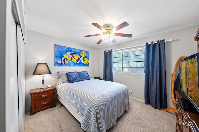 1441 San Almada Rd, Corona, CA 92882 - bedroom featuring ceiling fan, baseboards, and light carpet