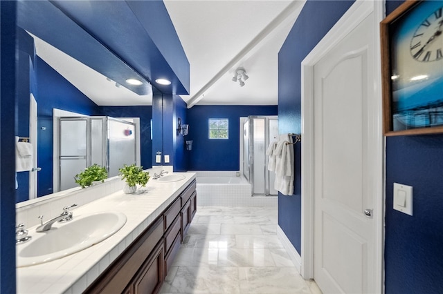 1441 San Almada Rd, Corona, CA 92882 - full bath with a stall shower, marble finish floor, and a sink