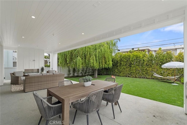 view of patio / terrace with an outdoor hangout area and outdoor dining area