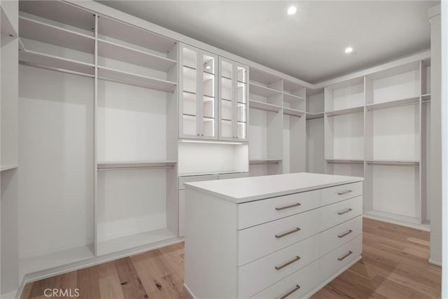 walk in closet with light wood finished floors