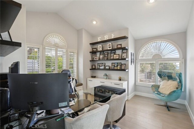 3 Via Pasa, San Clemente, CA 92673 - office with light wood-style flooring, high vaulted ceiling, and recessed lighting