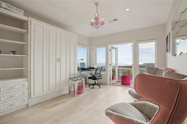 3 Via Pasa, San Clemente, CA 92673 - office area featuring a chandelier and healthy amount of natural light