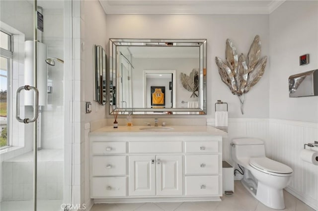 full bath with crown molding, a healthy amount of sunlight, and toilet