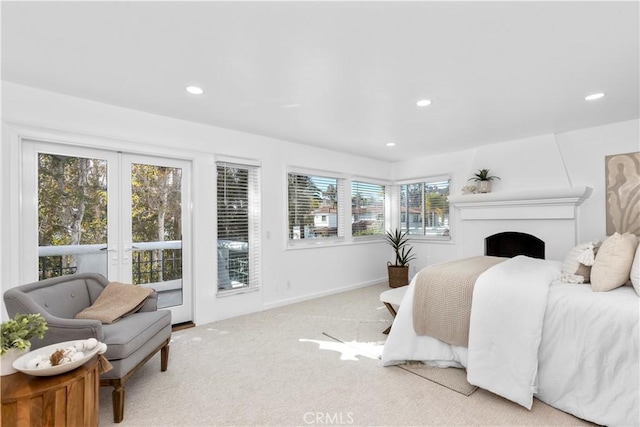 31 Terraza Del Mar, Dana Point, CA 92629 - bedroom with access to exterior, carpet, recessed lighting, a fireplace, and baseboards