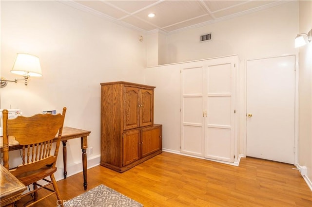 7744 Rhea Ave, Reseda, CA 91335 - office area featuring light wood-style floors, recessed lighting, baseboards, and crown molding