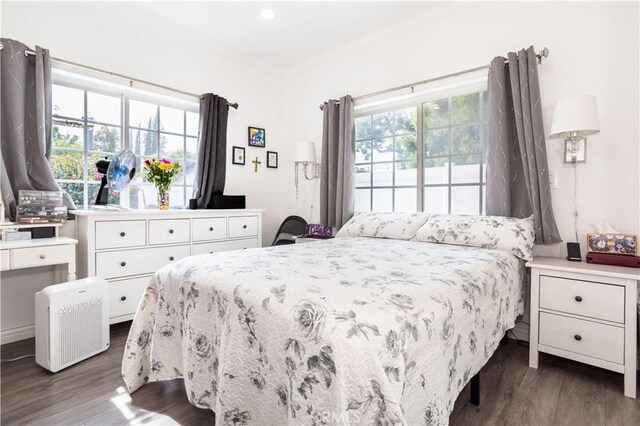 7744 Rhea Ave, Reseda, CA 91335 - bedroom featuring dark wood-type flooring, multiple windows, and crown molding