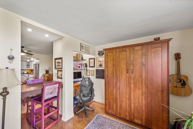 2564 Navarra Dr Unit 113, Carlsbad, CA 92009 - office featuring wood finished floors, recessed lighting, and a ceiling fan