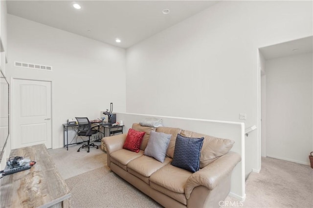4250 W 5th St, Santa Ana, CA 92703 - living room featuring baseboards, carpet flooring, visible vents, and recessed lighting