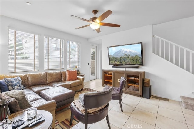 4250 W 5th St, Santa Ana, CA 92703 - living area with a ceiling fan, stairway, and light tile patterned floors