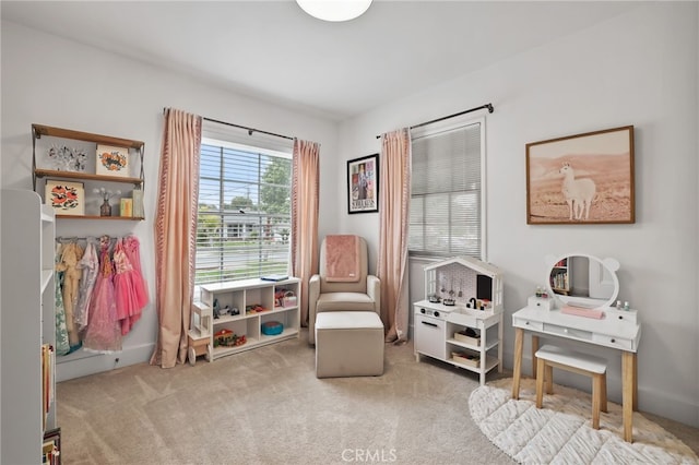 interior space featuring carpet