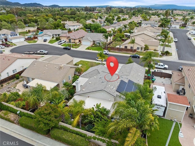 aerial view featuring a residential view and a mountain view