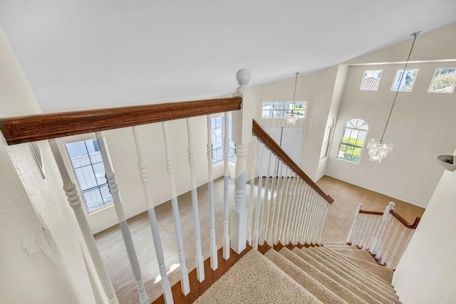 6017 Piros Way, Oceanside, CA 92056 - stairs with carpet floors and high vaulted ceiling