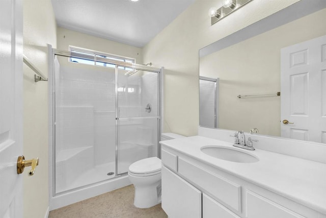 6017 Piros Way, Oceanside, CA 92056 - bathroom with vanity, a stall shower, and toilet
