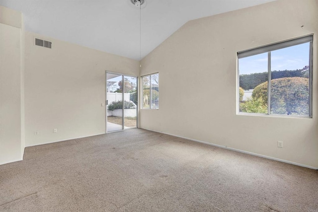 6017 Piros Way, Oceanside, CA 92056 - empty room with carpet flooring, baseboards, visible vents, and lofted ceiling