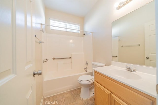 full bath with toilet, washtub / shower combination, and vanity