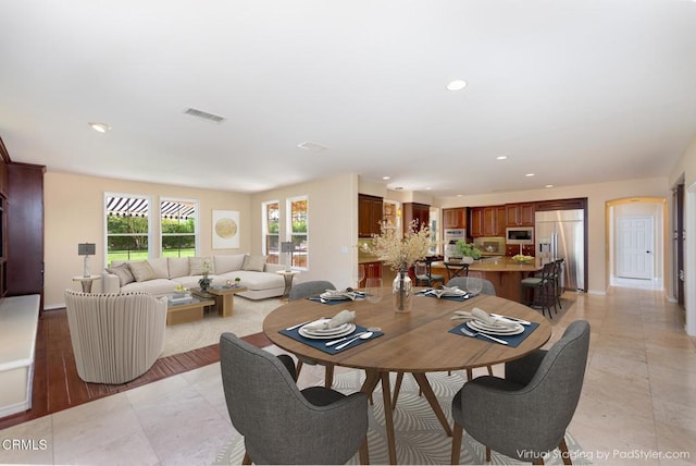 5018 Via Andrea, Newbury Park, CA 91320 - dining room featuring baseboards, recessed lighting, and visible vents
