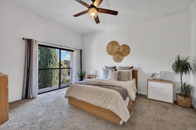 6755 Caminito Del Greco, San Diego, CA 92120 - bedroom featuring access to exterior, carpet, a ceiling fan, ornamental molding, and baseboards
